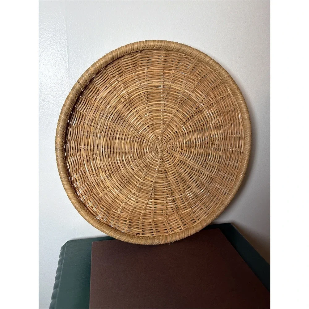 Large Round Woven Natural Rattan Handmade Harvest Serving Platter Vintage‎ 17''